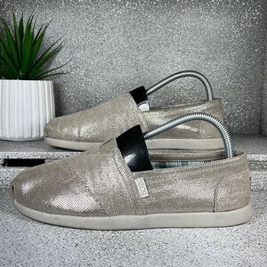 BOBS By Skechers Leather Metallic Slip On Shoes Flats Loafers Size 8.5 Boho